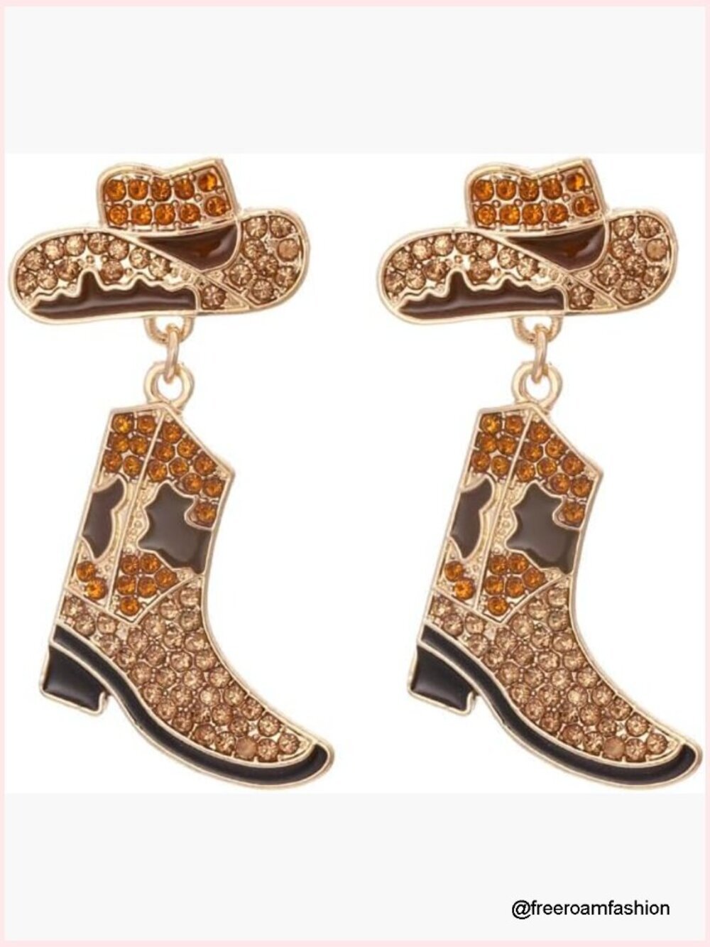 Rhinestone Western Boots Cowboy Hat Dangle Drop Earrings Women